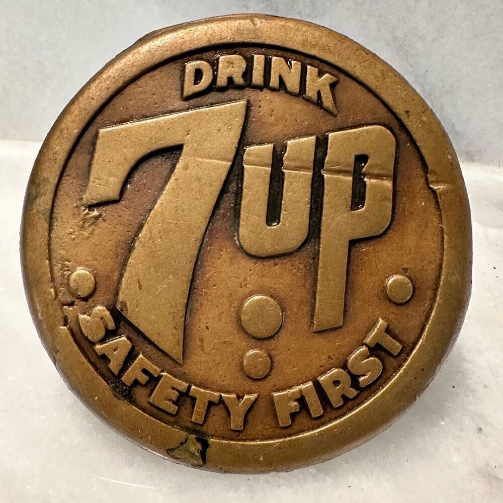 Antique Vintage Rare 1930s Safety First 7up School Street Sidewalk Marker Bronze